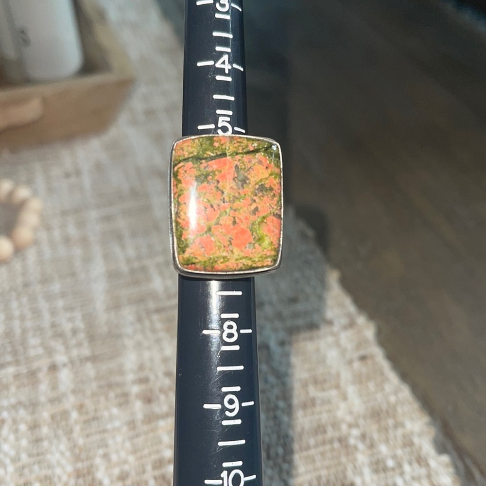 Sterling Silver Rectangle Unakite Ring Size 6